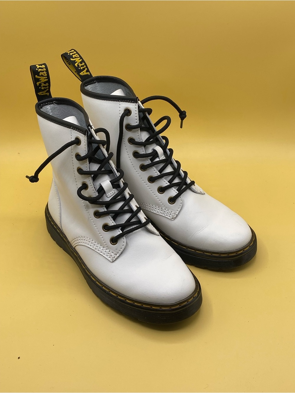 Dr. Martens White and Black Lace-Up Ankle Boots